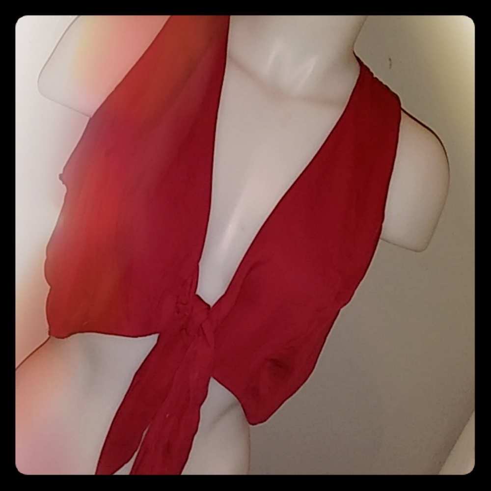 🌈Front Knot Red Crop Top